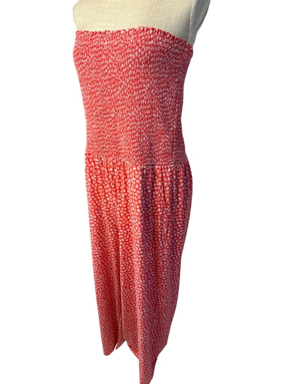 Michael Kors Strapless Smocked Coral & White Jumpsuit Summer Beachwear XL - Picture 2 of 9